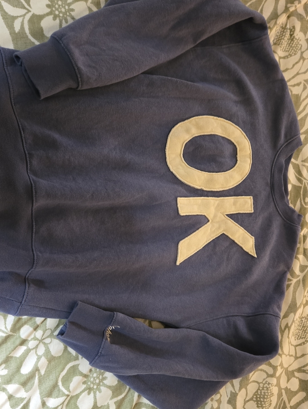 State of Mind Navy Crewneck Sweatshirt with Cream 'OK' Applique